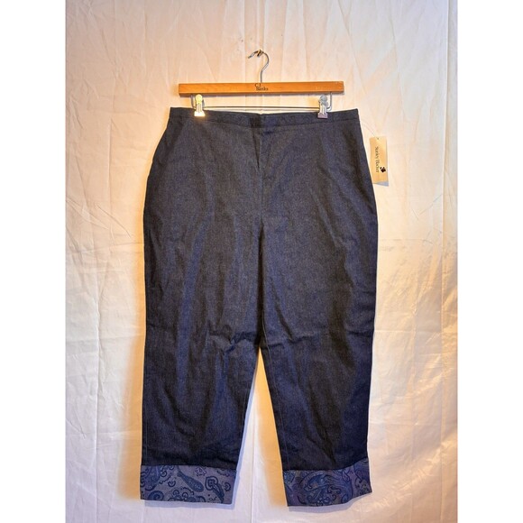 Stanley Blacker Denim Pants 1X Plus Size NWT Cuffed Paisley Hem Cropped Jeans - Picture 4 of 12